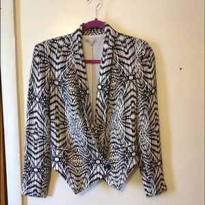 Rebecca Minkoff  black and white cross over short silk jacket